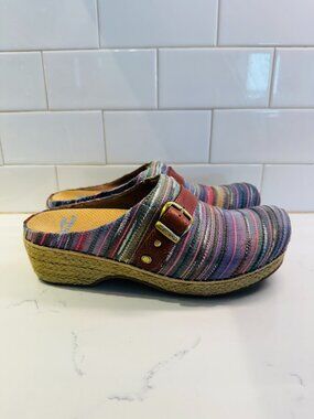 Dansko Jute Pro Clogs Slip On Womens 8 EU38 Multicolor Stripe Rope Wrapped Outso